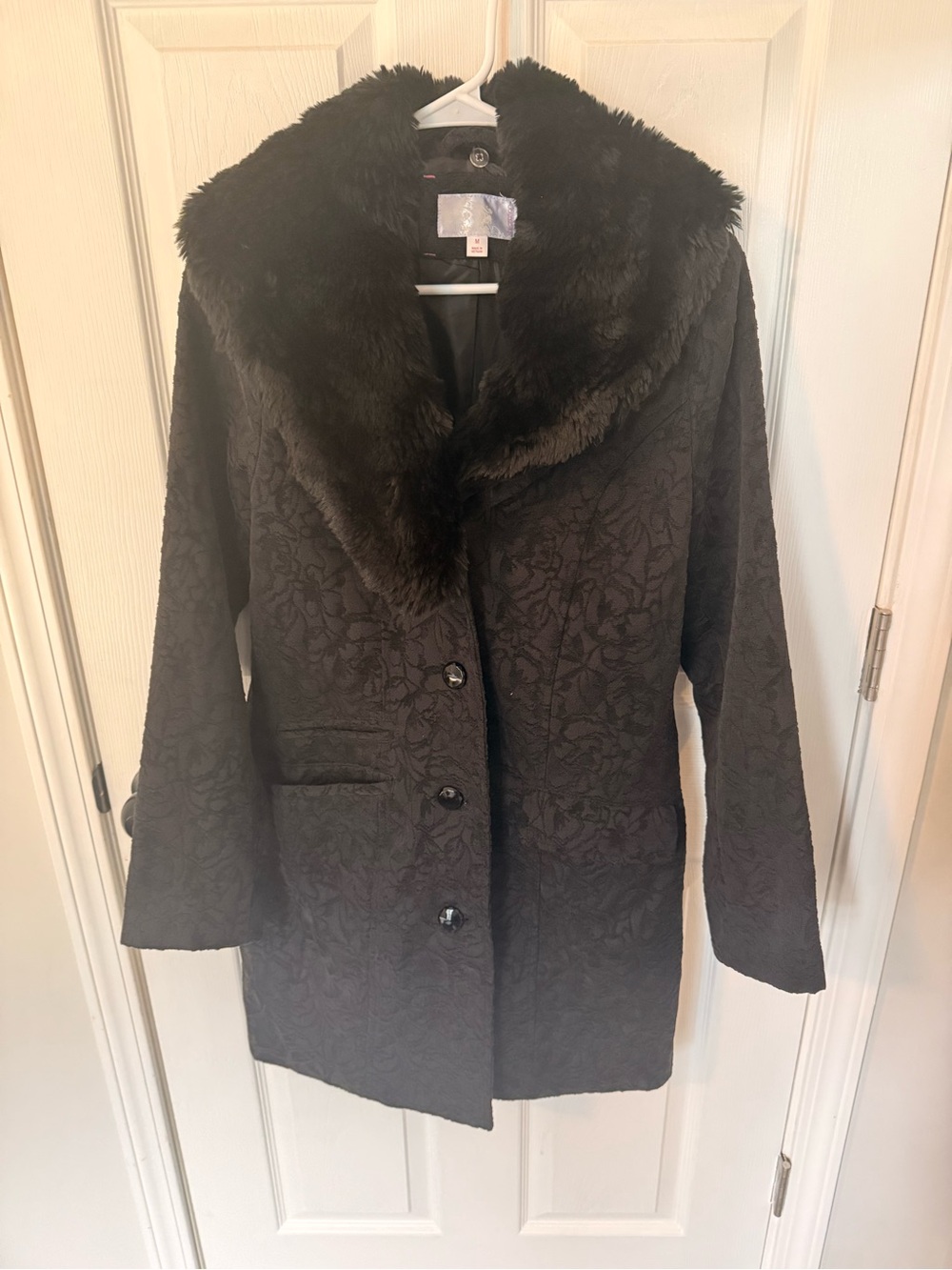 Xhilaration Black Removable Faux Fur-Collar Coat